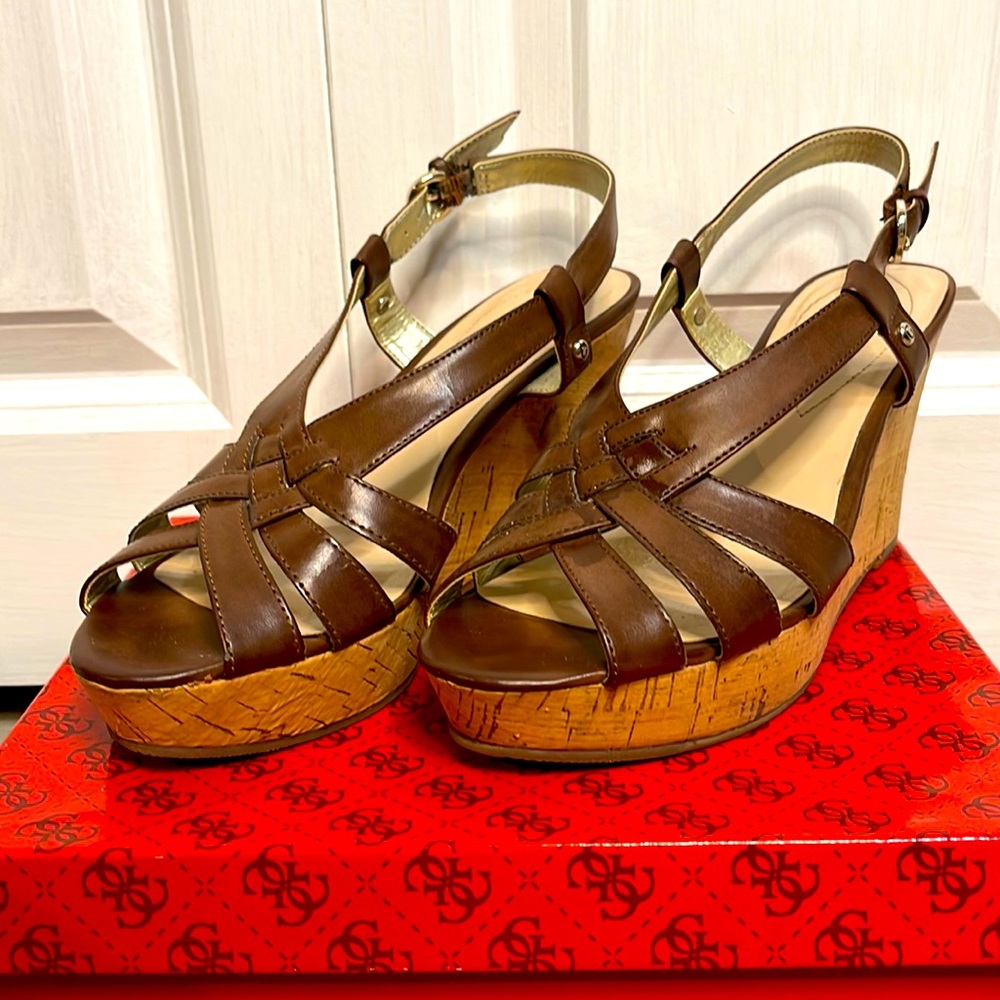 Guess Medium Brown Cork-style Wedge Heels (7)